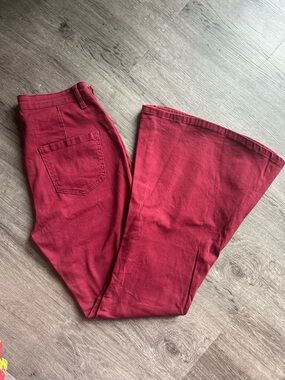 High-Rise Flared Jeans in Deep Red